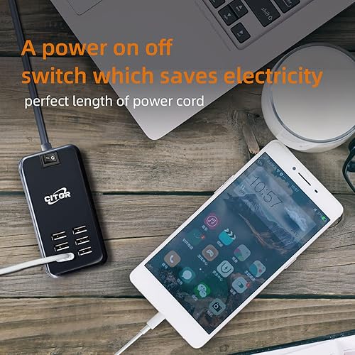 Miniatura 7 de Cargador USB multipuerto, estación de carga USB de 6 puertos para múltiples dispositivos, teléfono, tableta, regleta de alimentación con interruptor