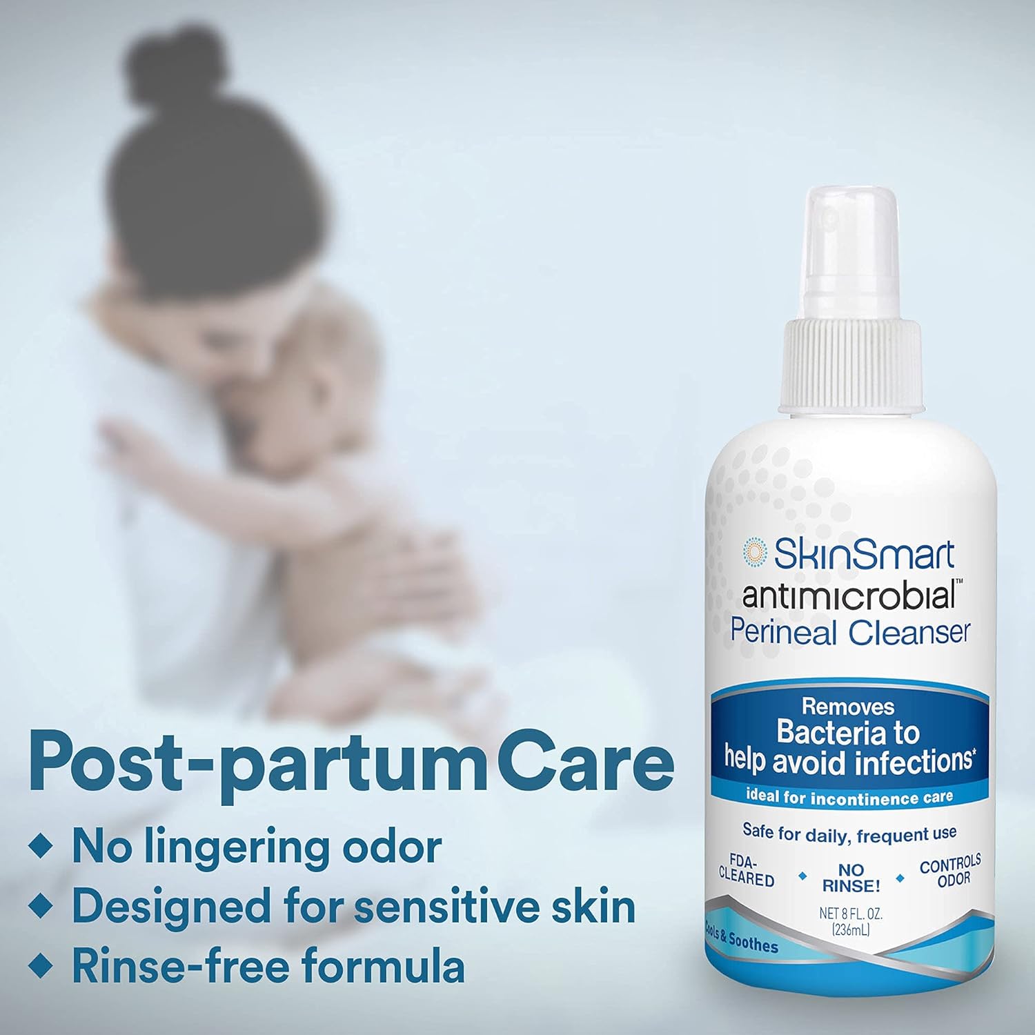 SkinSmart Antimicrobial Perineal Cleanser, Ideal for Incontinence Care and Postpartum, Removes Bacteria, 8 oz Spray : Health & Household