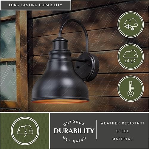 Miniatura 4 de VAXCEL Delano - Paquete de 2 apliques de pared para exteriores, 1 luz de bronce bruñido al aceite y dorado claro y dorado claro, pantalla de acero