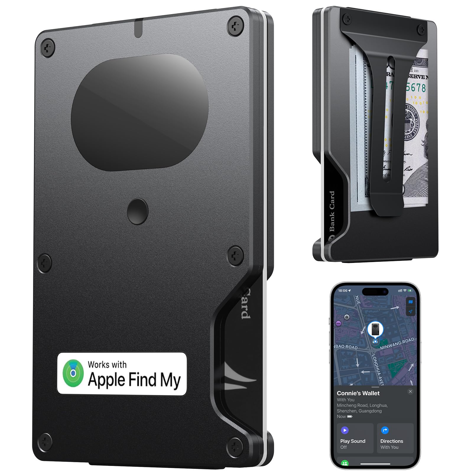 Slim Wallet for Men, Air Wallet Build in Airtag Chip, Smart Wallet Compatible with Apple Find My iOS Only, Minimalist Front Pocket Wallet