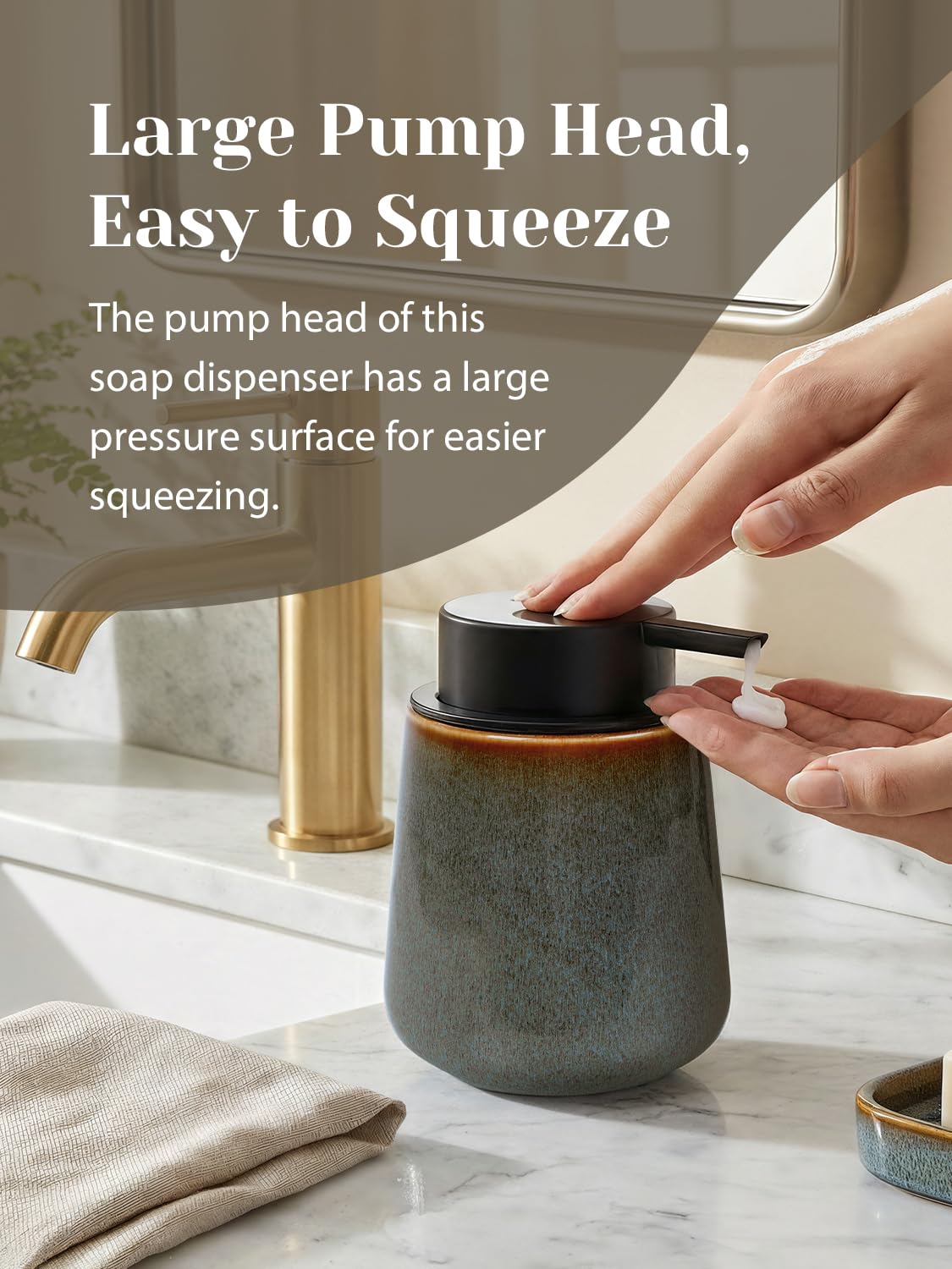 INGOFIN Dispenser per lozione in ceramica, 350 ml, ricaricabile, dispenser di sapone liquido da bagno, moderno dispenser di sapone liquido con pompa, dispenser di sapone per piatti per cucina