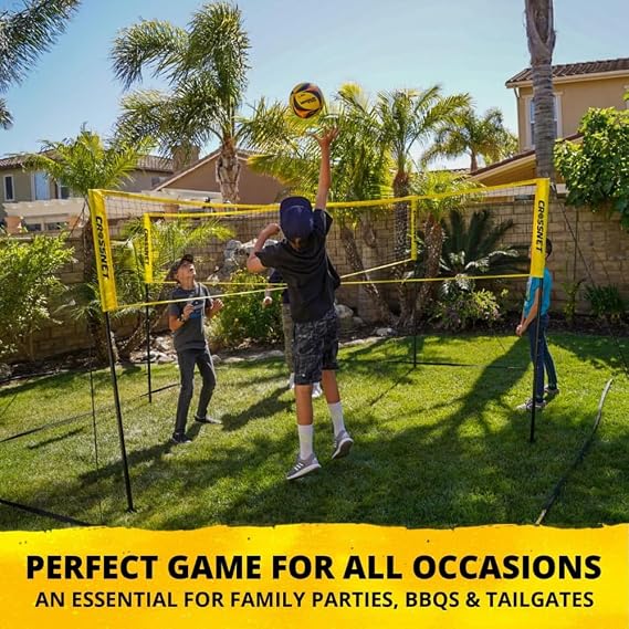 Vivere CROSSNET Quick Assemble 4 Square Volleyball Game Set for Adults and Kids with Volleyball Net, Backpack and Ball for Outdoor Games