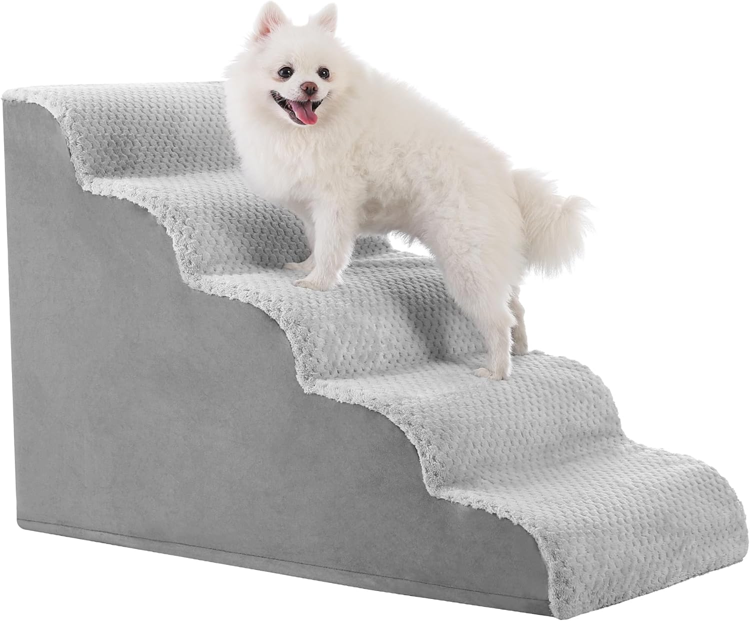 MIHIKK Dog Stairs Ramp, Curved 5-Step Dog Steps for Small Dogs and Cats, Pet Stairs for High Beds and Couch with Anti-Slip Washable Cover and Durable High Density Foam, Grey Grey 5-Step?33D*16W*22H?