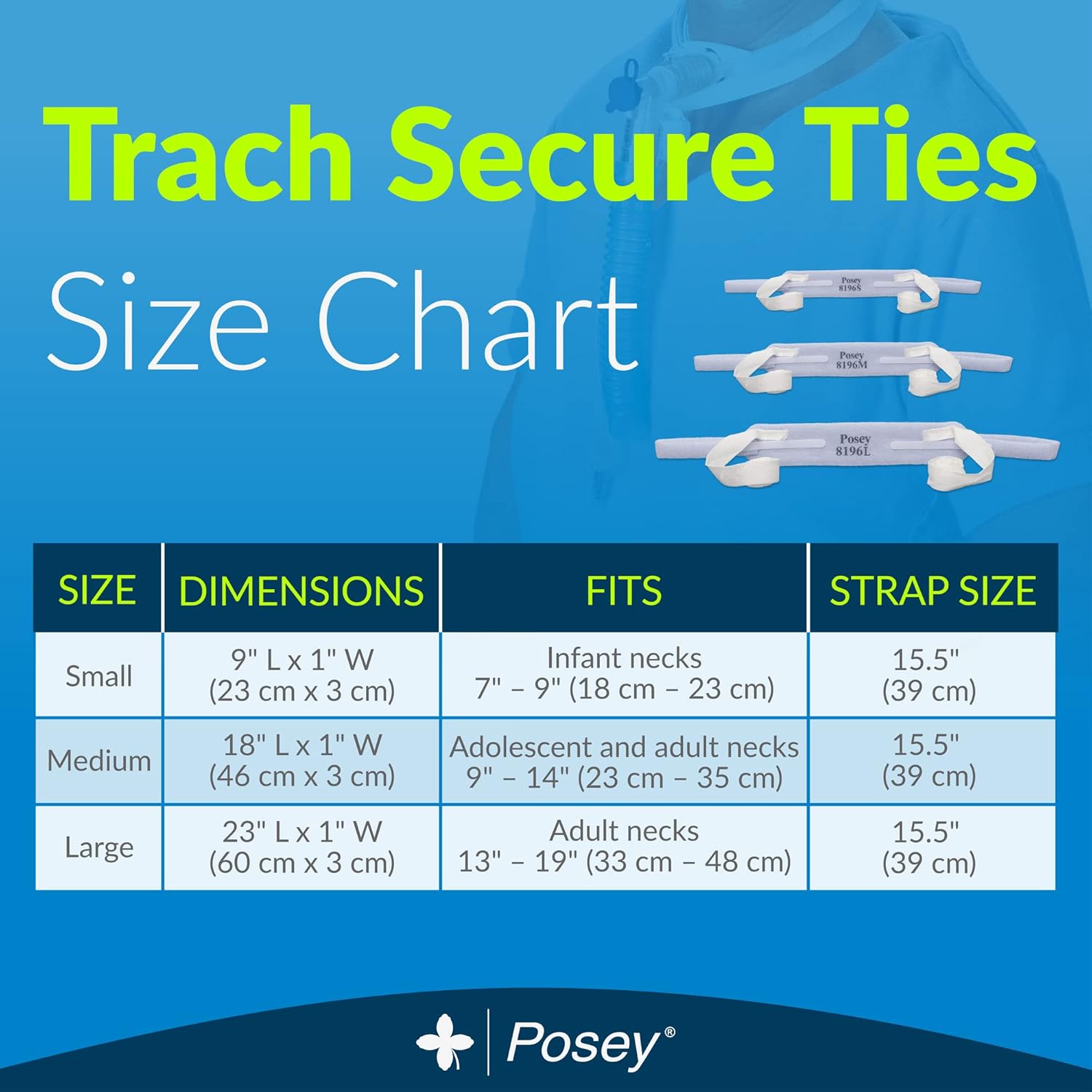 Posey 8196M Trach Tube Secure Tie, Medium Size, Pack of 12