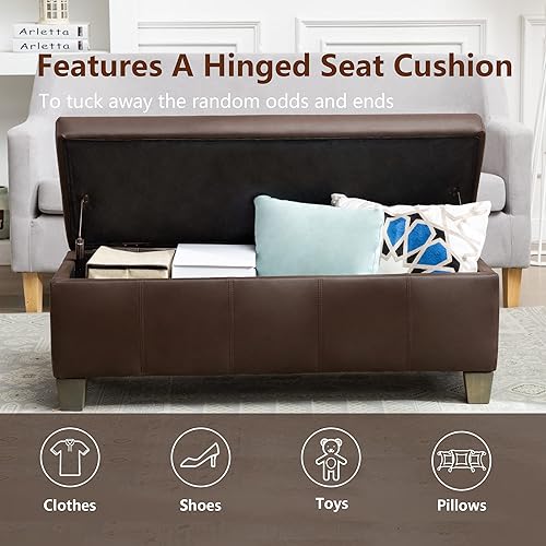 Miniatura 5 de 41" Storage Ottoman, Storage Bench with Safety Hinge, Upholstered Synthetic Leather Ottoman Bench for Bedroom, Living Room, Entryway, Hallway, Foot