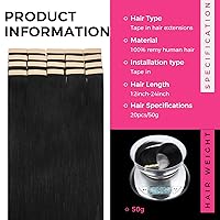 Vista 27 de Lashey Extensiones de Cabello Humano con Cinta Adhesiva Negro Natural 100% Remy Cabello Humano Liso Extensiones de Cabello con Cinta Largas de 24