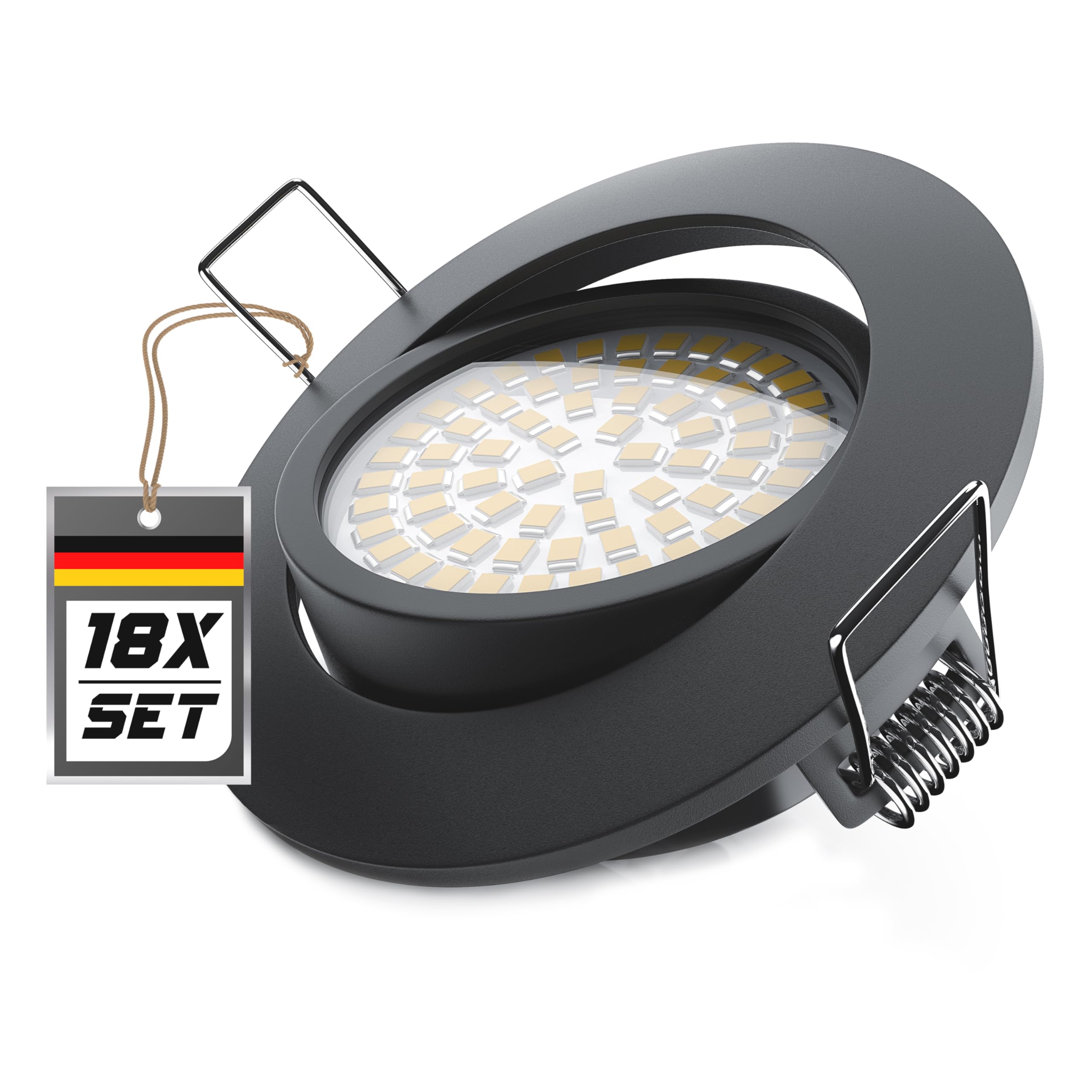 Brandson - 18x LED Deckenspot dimmbar Einbaustrahler schwenkbar - Ultra Flache Spots Einbauleuchte - Einbauspot Deckenstrahler - Abstrahlwinkel 120 Grad - 230V - schwarz