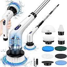 Electric Spin Scrubber, IPX7 Waterproof Bathroom Cleaning Brush, Shower Scrubber with Long Handle & 2 Speed, Cordless Electric Cleaning Brush with 9 Replaceable Brush Heads for Tub Shower Tile Floor