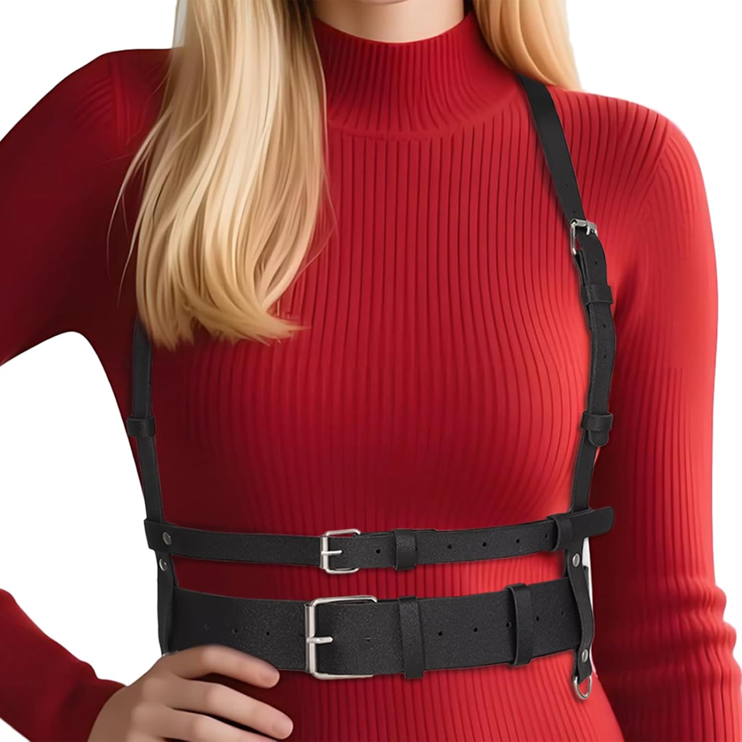 Punk Leather Harness Waist Belt for Women Goth Accessories Rave Accessory Adjustable Leather Corset Belts - Image 3