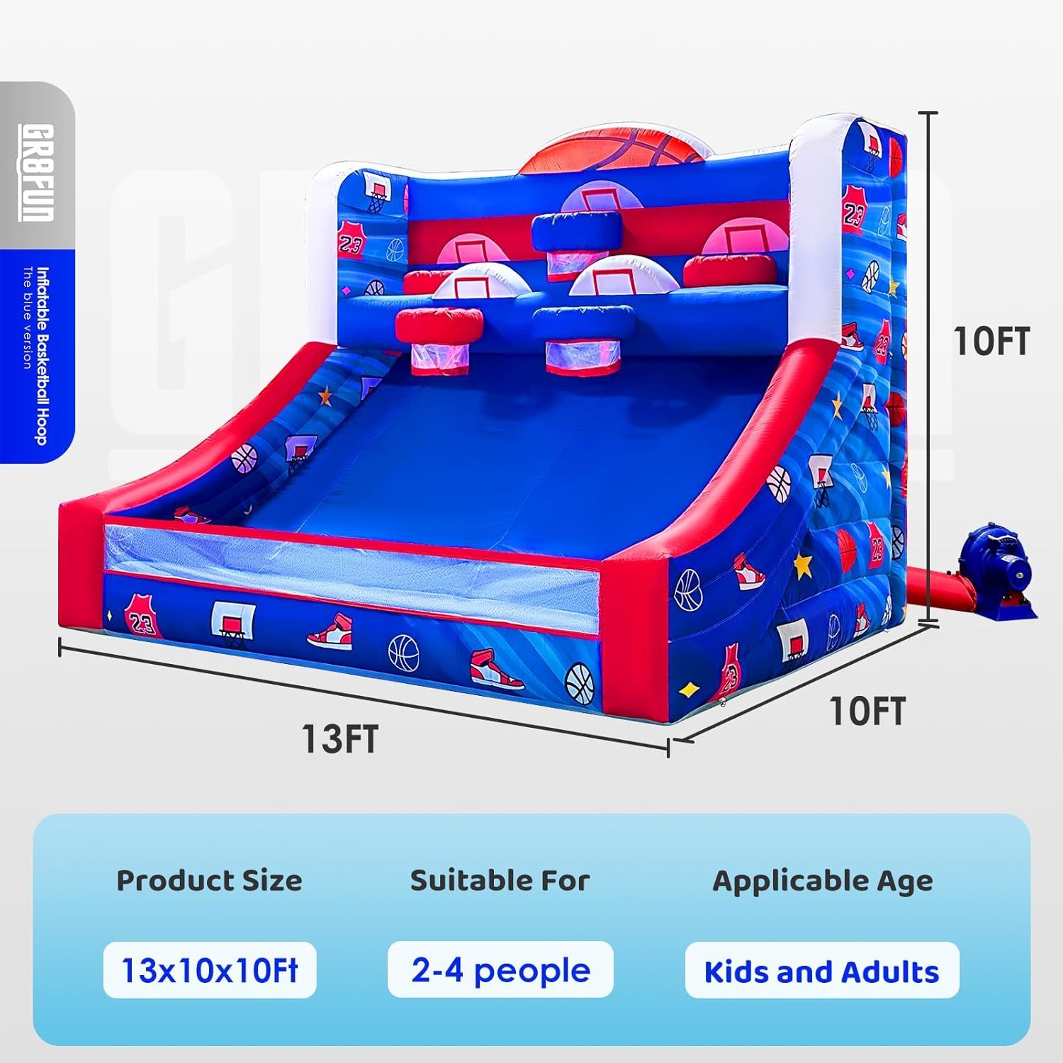 Inflatable Basketball Hoop Shot 13×10×10ft, Blow Up Inflatable Basketball Game with Balls, Air Blower, Inflatable Games for Outdoor Parties, Carnival Events, Lawn Games