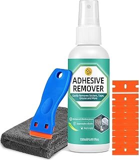Adhesive Remover Spray, 4.06 Oz Glue Remover with Plastic Scraper and Towel, Surface Safe Sticky Stuff Remover for Car, Windows, Floor, Sticker Remover (1, GREEN)