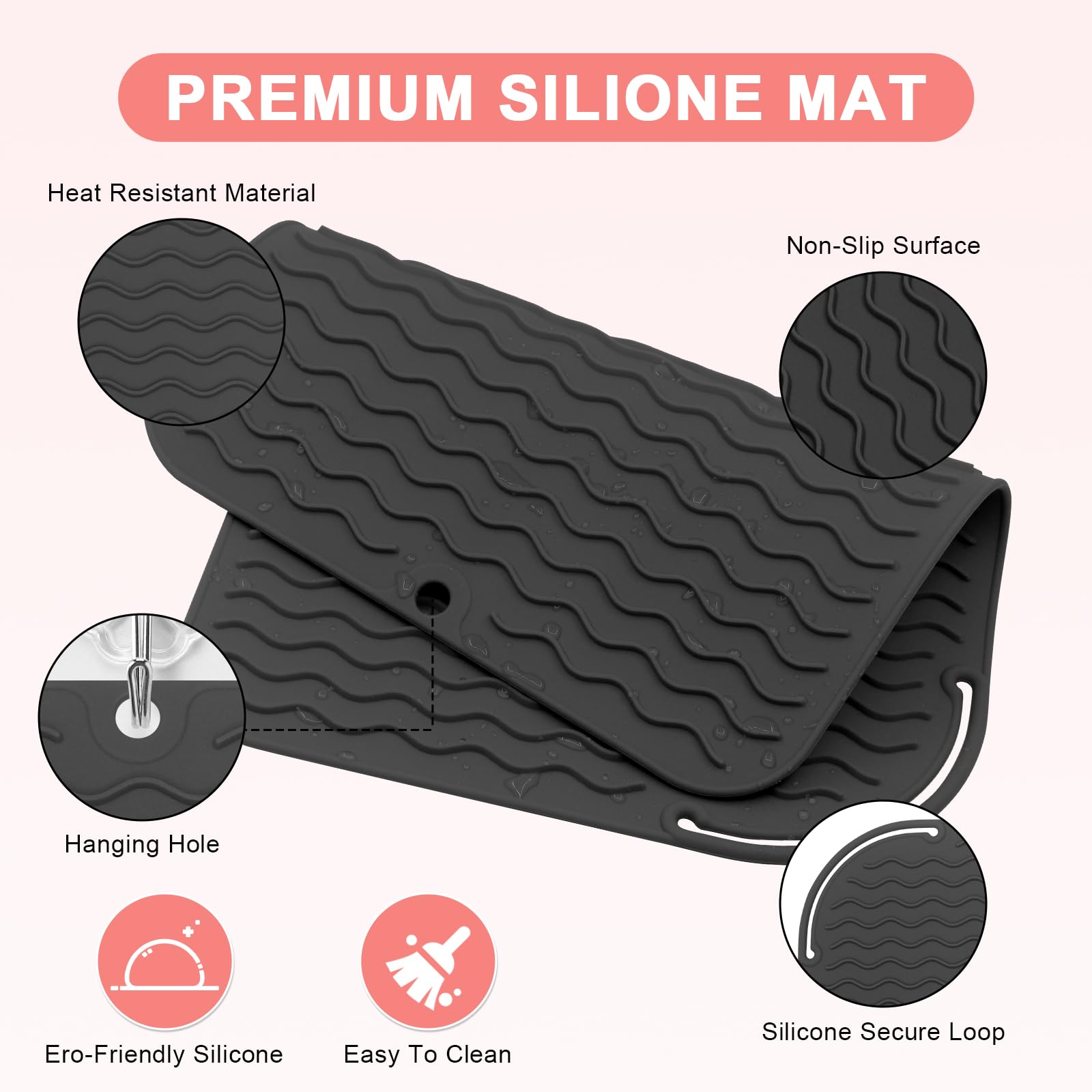 Suafrnut Hitzebeständige Silikonmatte für Haarwerkzeuge in Übergröße (30,5 x 22,9 cm) | Tragbare Reise-Hot-Tools-Pad-Abdeckung für Lockenstab, Glätteisen, Haarglätter und Haarstyling-Werkzeuge