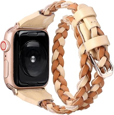 Leather Double Wrap Band Compatible with Apple Watch Band 38mm 40mm 41mm 42mm 44mm 45mm 46mm 49mm Women Men, Boho Beaded Watch Strap for iWatch Band SE 3 Ultra 2 3 Series 11 10 9 8 7 6 5 4 3 2 1