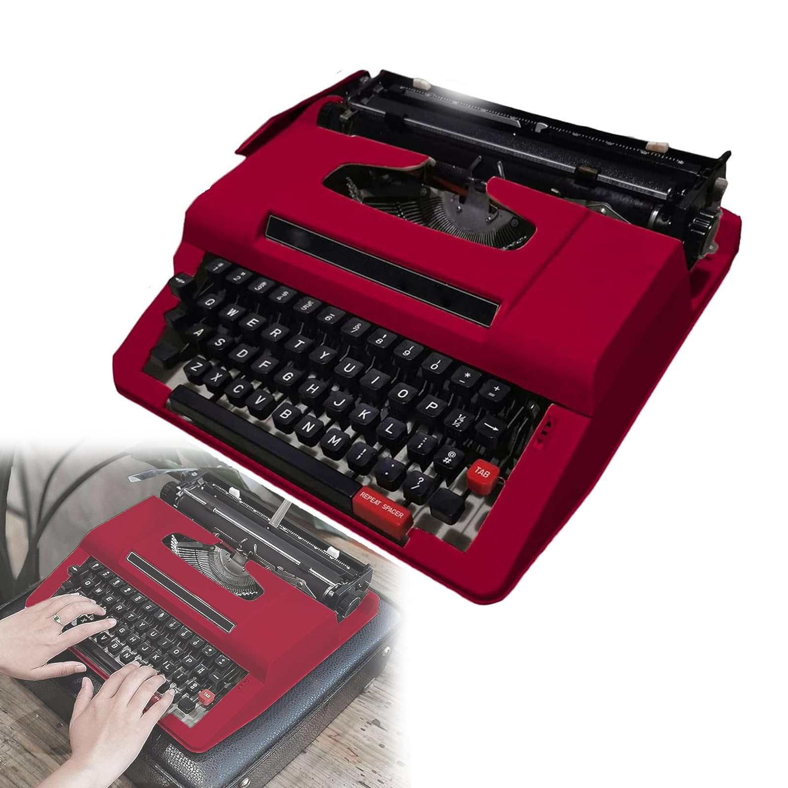 Machine à écrire manuelle de collection avec étui rouge rigide pour décors et écriture