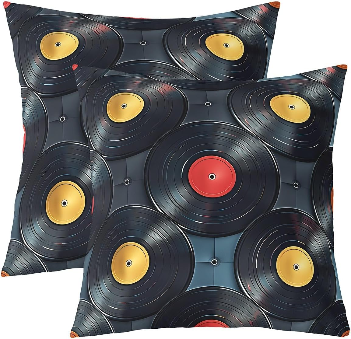 Musical Record Throw Pillow Covers 22"x22" for Kids Geometric Circle Print Cushion Covers 80s Audio Cassette Music Cushion Case Vintage Disco Bedroom Decor,Set of 2
