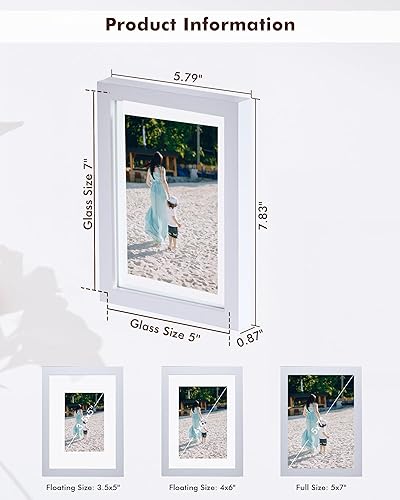 Miniatura 2 de DLQuarts Marco de fotos flotante de 5 x 7, para fotos de 4 x 6, 3.5 x 5 pulgadas para efectos flotantes o fotos de 5 x 7, montaje en pared o mesa,