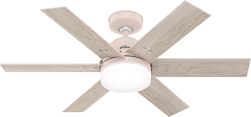 Hunter Fan Company 51207 Pacer - Ventilador de techo, 44, rosa rubor rosado (Blush Pink),Blanco (Fresh White),Azul índigo
