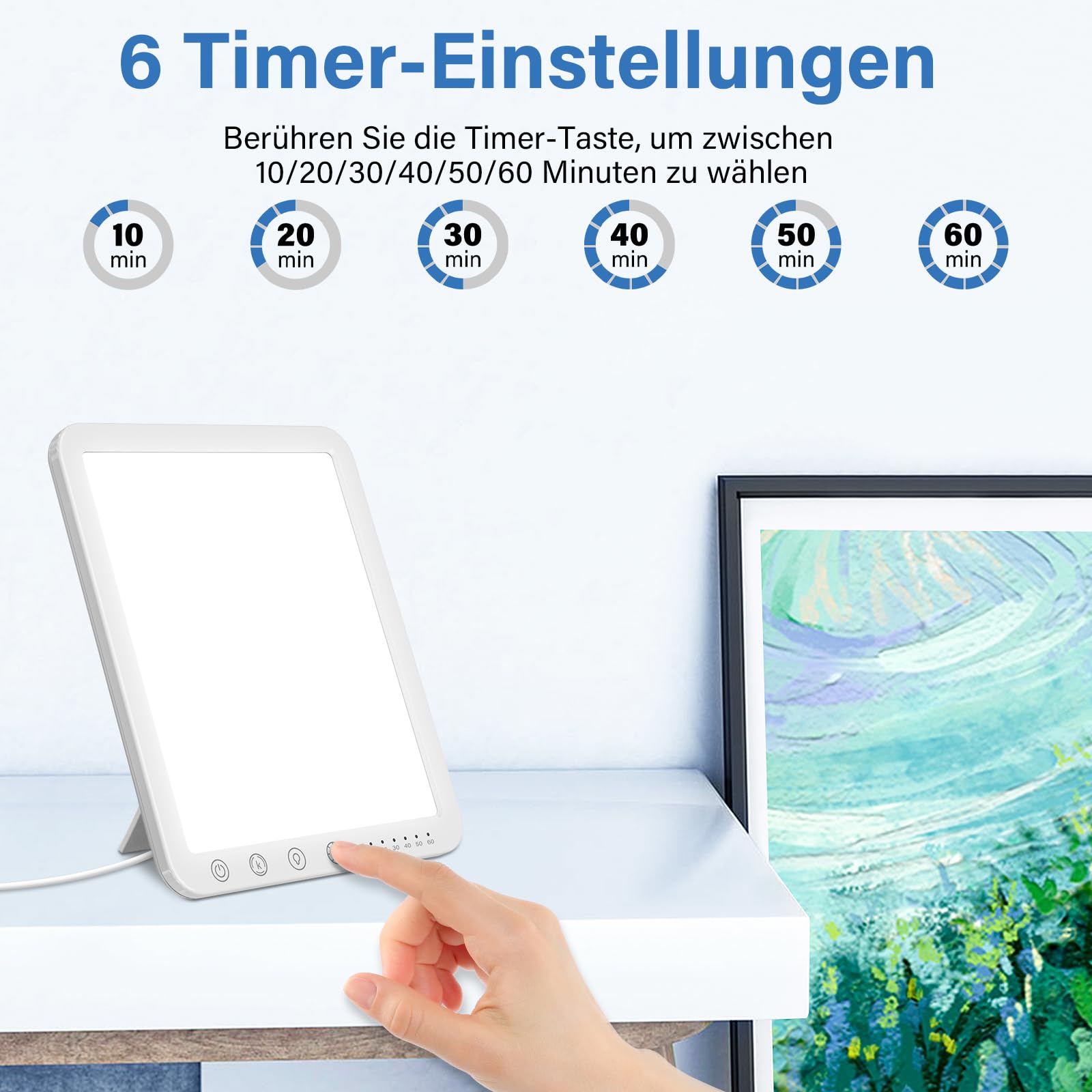 Tageslichtlampe Schreibtisch 15.000 Lux Sonnenlicht Lampe, UV-Frei Lichttherapielampe 3 CCT Dimmbar Simulation von Tageslicht für Gegen Winterdepression Verbessert Schlaf Stimmung Konzentration