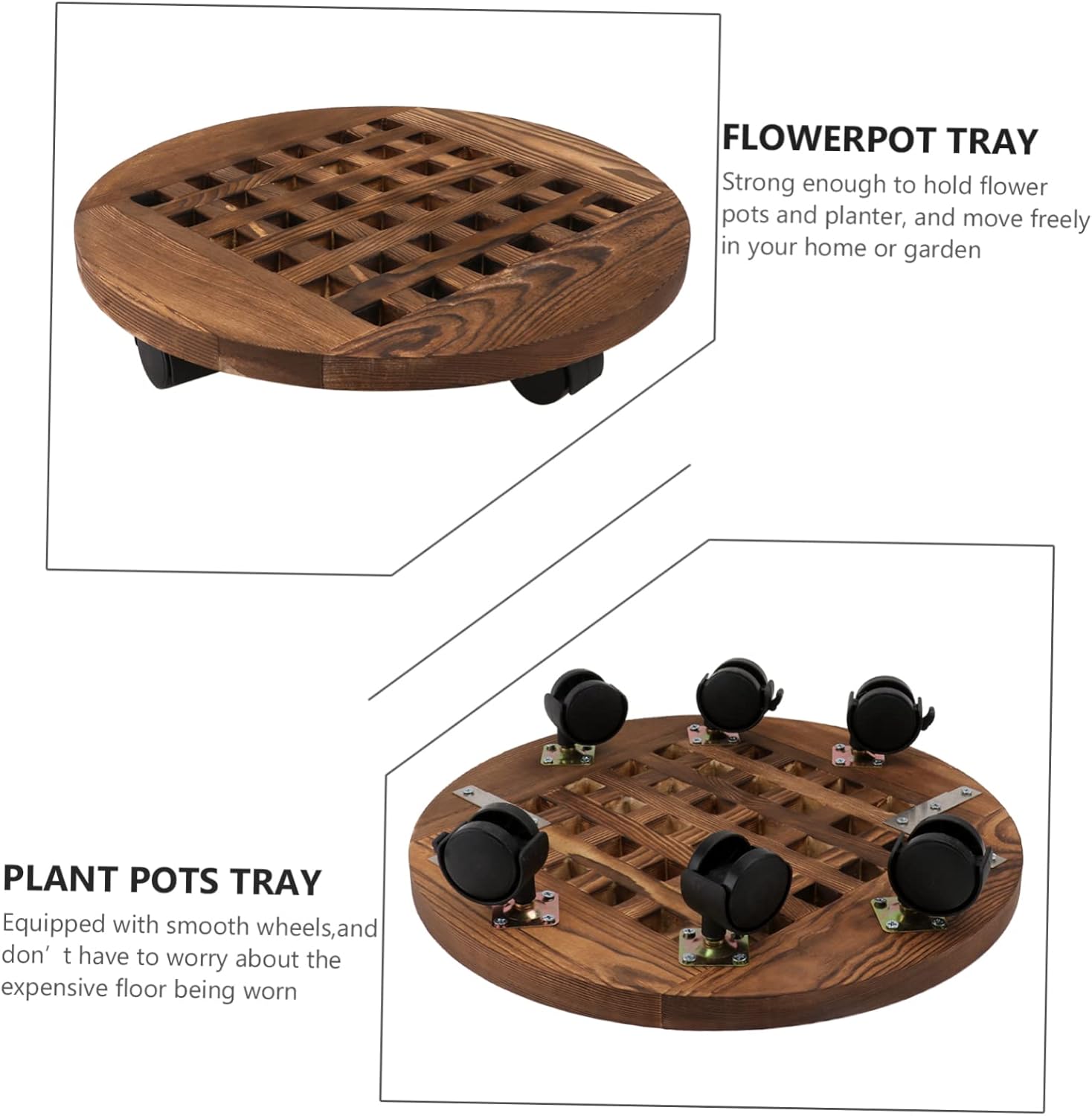 Movable Wooden Planter Tray Wheels for for Indoor and Outdoor Use Protects Floors from Damage Suitable for Heavy Plant Pots and