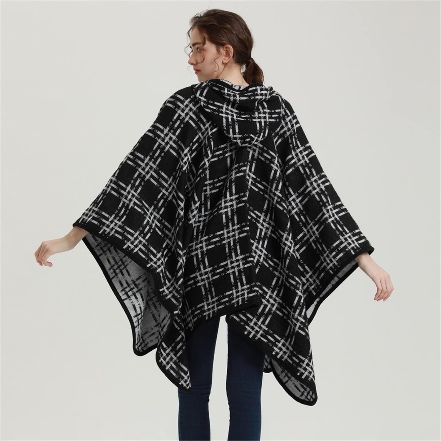 大判ストール ポンチョ マフラー レディース ラージ ポンチョ ショール ラップ スカーフ ケープ ブランケット (色 : Blac