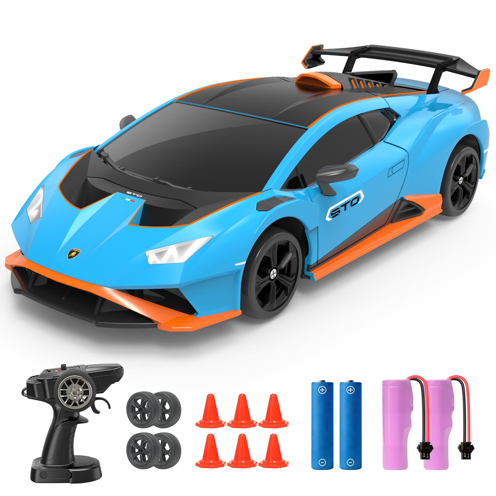 YONCHER Macchina Telecomandata, RC Drift Car per Bambini, Lamborghini con licenza ufficiale, 1:24 20KM/H 4WD Macchine Telecomandate, Radiocomandata Auto per Adulta
