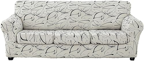 Miniatura 36 de KRFOONN Funda de sofá de 4 piezas con estampado para sofás de 3 cojines, funda elástica con 3 fundas de cojín separadas, protector de muebles Color