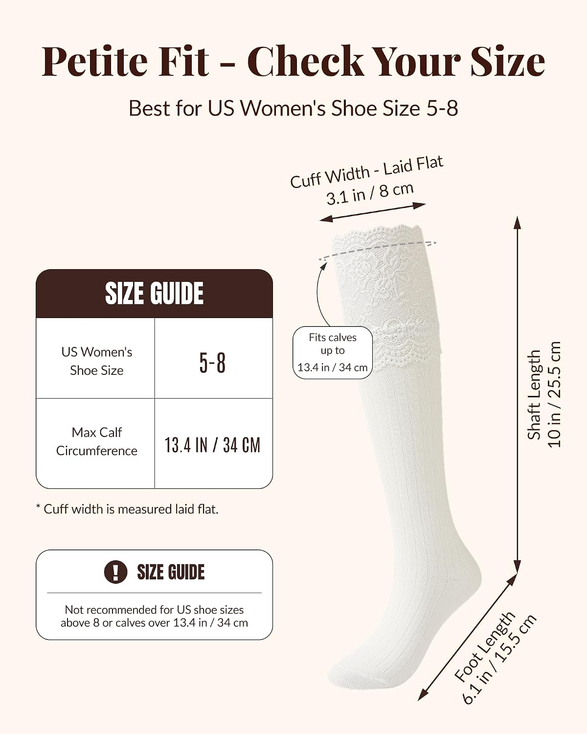 Jeasona 3 Pairs Womens Girls Knee High Socks, White Boot Socks image 5