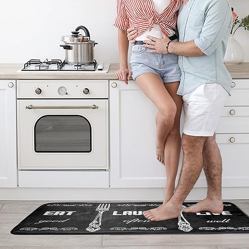 Miniatura 7 de Alfombra de cocina en blanco y negro, antideslizante, lavable, antifatiga, de 39 x 20 pulgadas, para decoración del hogar