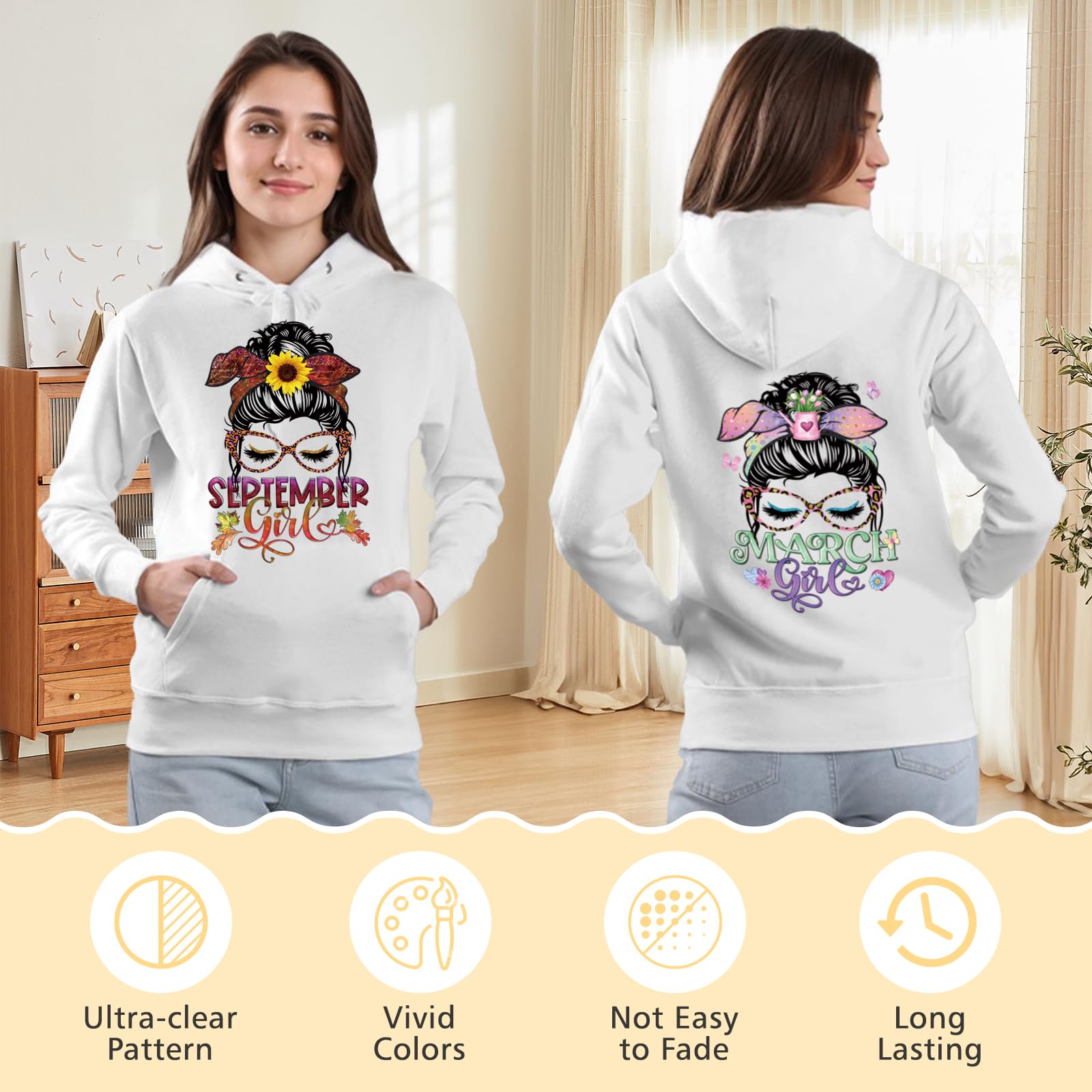 12 Sheets DTF Transfers Ready to Press Iron on Transfers for T-Shirts, Girl Iron on Decals 12 Months Heat Transfer Vinyl Iron on Patches DTF Transfers Stickers for Clothes Bag Pillow DIY Crafts