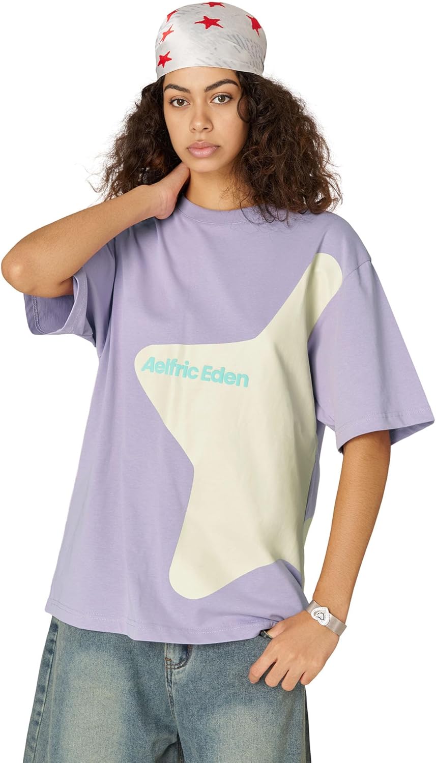 Aelfric Eden Womens Vintage Color Blocking Tee Oversized Streerwear Star Graphic T Shirt Short Sleeve Summer Tops - Image 2