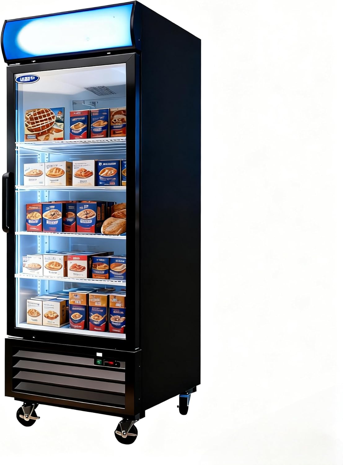27" Commercial Upright Freezer with 1 Glass Door, 19 Cu.Ft Display Freezer, -8~-1℉, Reach-in Fan Cooling Freezer with 4 Shelves & LED Top Panel for Restaurant Diner Bar, ETL Approved