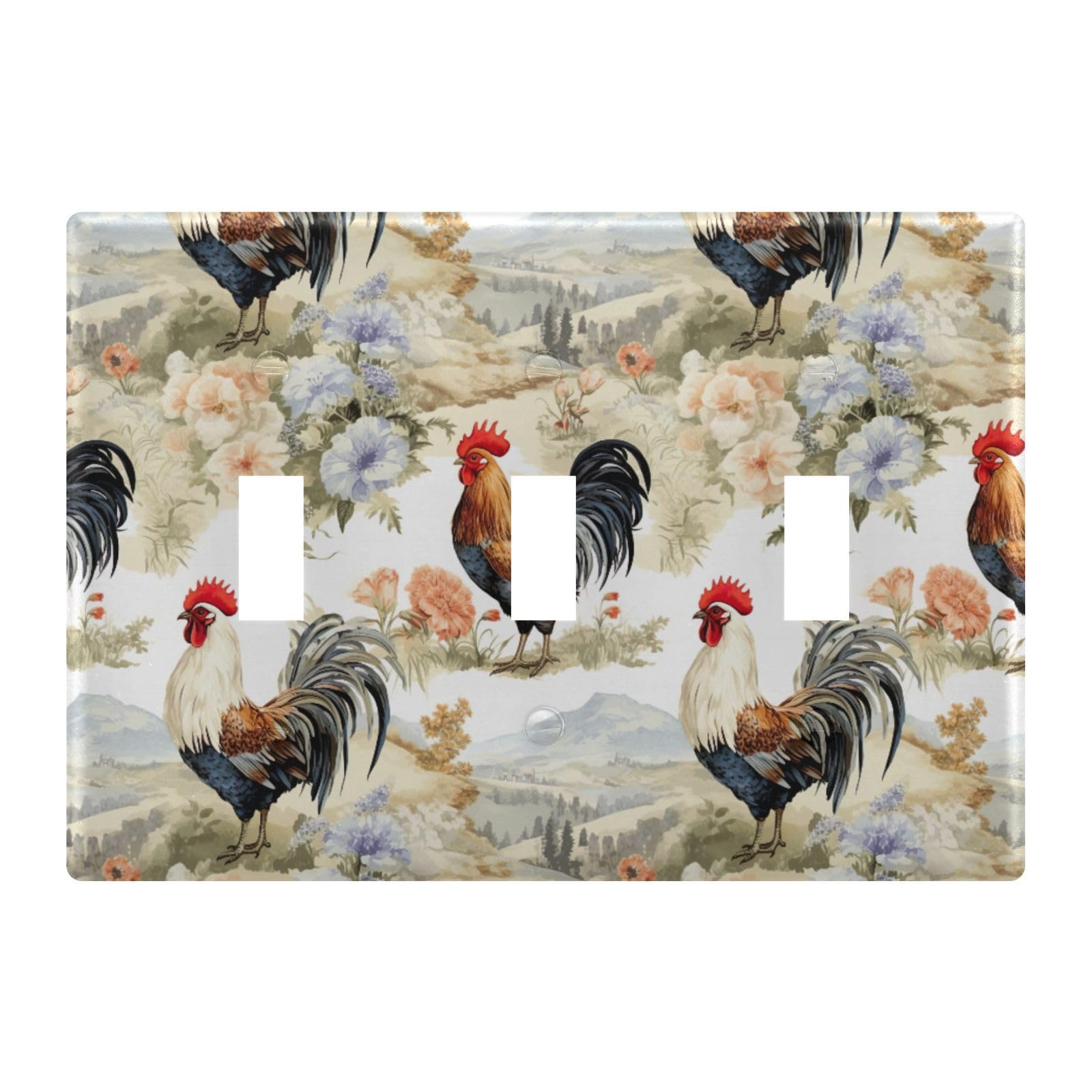 Light Switch Cover Farm Rooster Rural Flower Wall Plates for Electrical Outlets 3 Gang 202a8497