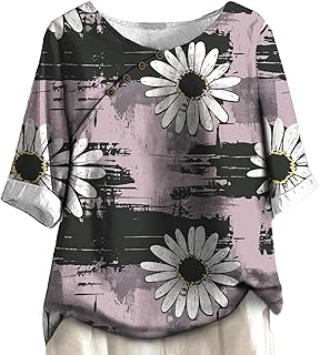 MARSVOVO Blusas de manga corta de moda para mujer, ajuste relajado, cuello redondo, linda camisa fluida, para vacaciones y verano
