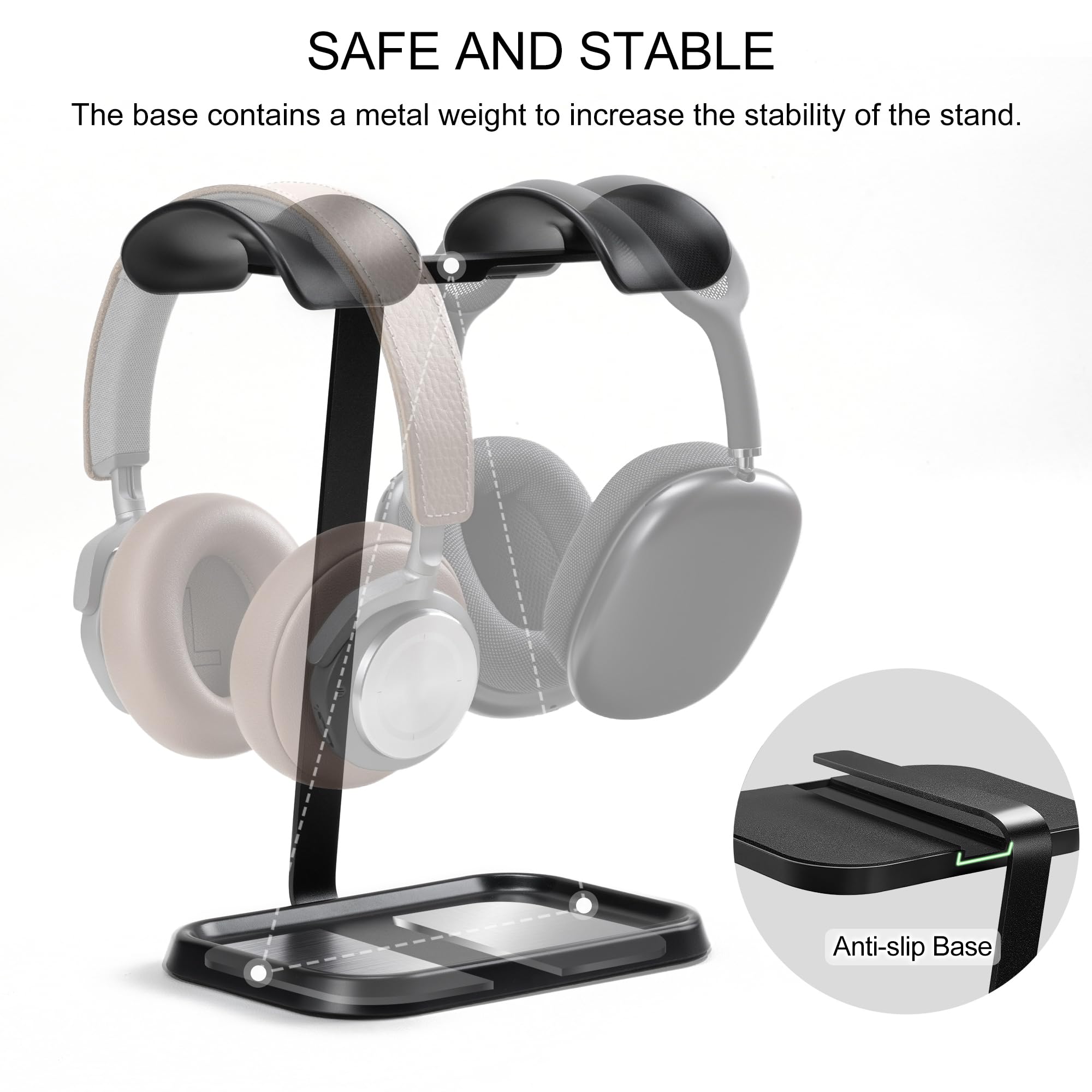 Double Support pour Casque, Support de Casque Double équilibré pour Bureau (Noir)