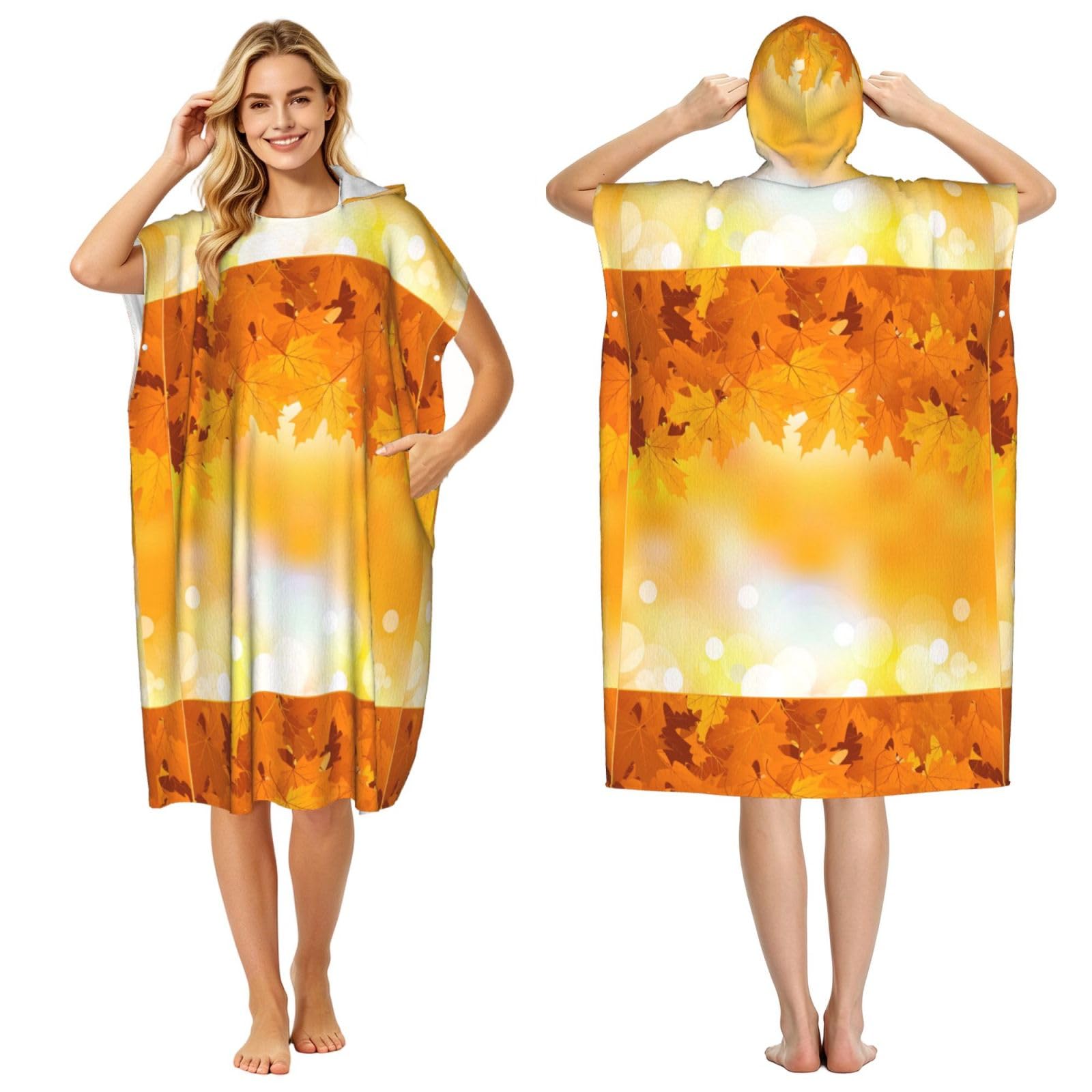 Poadnly Autumn Leaves, Adult Hooded Beach Towel 90 x 110 cm,Changing Bath Robe, Surf Poncho Towel For Women Men