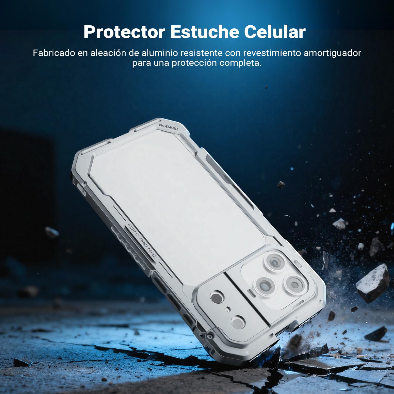NEEWER Phone Cage Jaula Móvil Kit Compatible Solo con iPhone 17 Pro MAX, Video Rig Estabilizador con 67mm Filtro Aro,17mm Lens Backplate, T Mount Adaptador,Dos Asas Liberación Rápida,PA144 (Plateado)