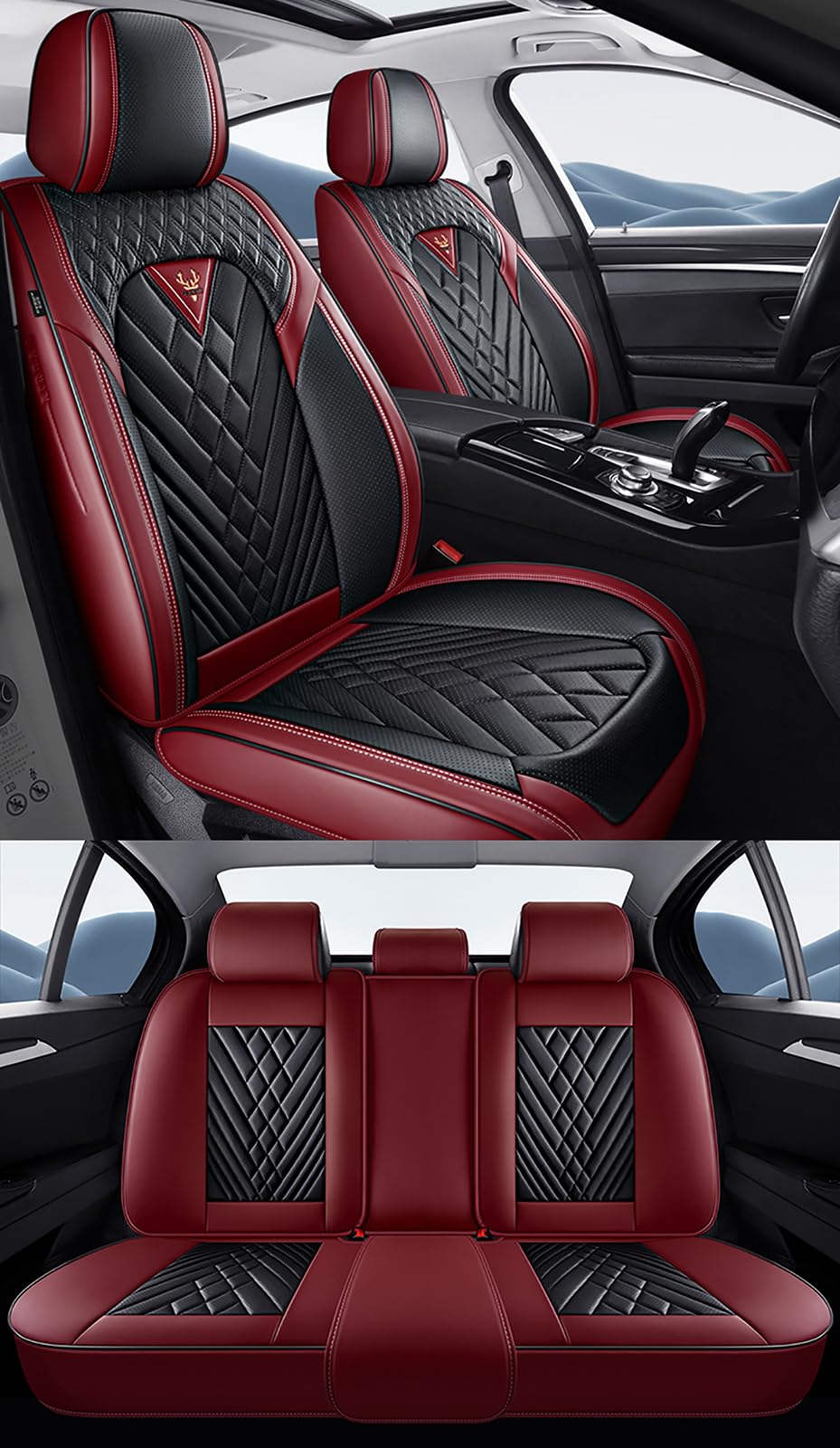 Autositzbezüge Universal Set, Leder Autositzbezug Komplettset, Vordersitze & Rückbank，Universal Fit für die meisten PKW, SUV, Limousinen und LKW