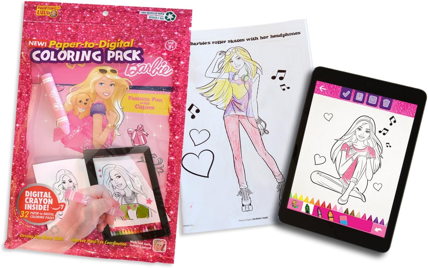 Barbie Coloring Book Pack - 32 Paper-to-Digital Coloring Pages With Digital Crayon Stylus & Coloring App