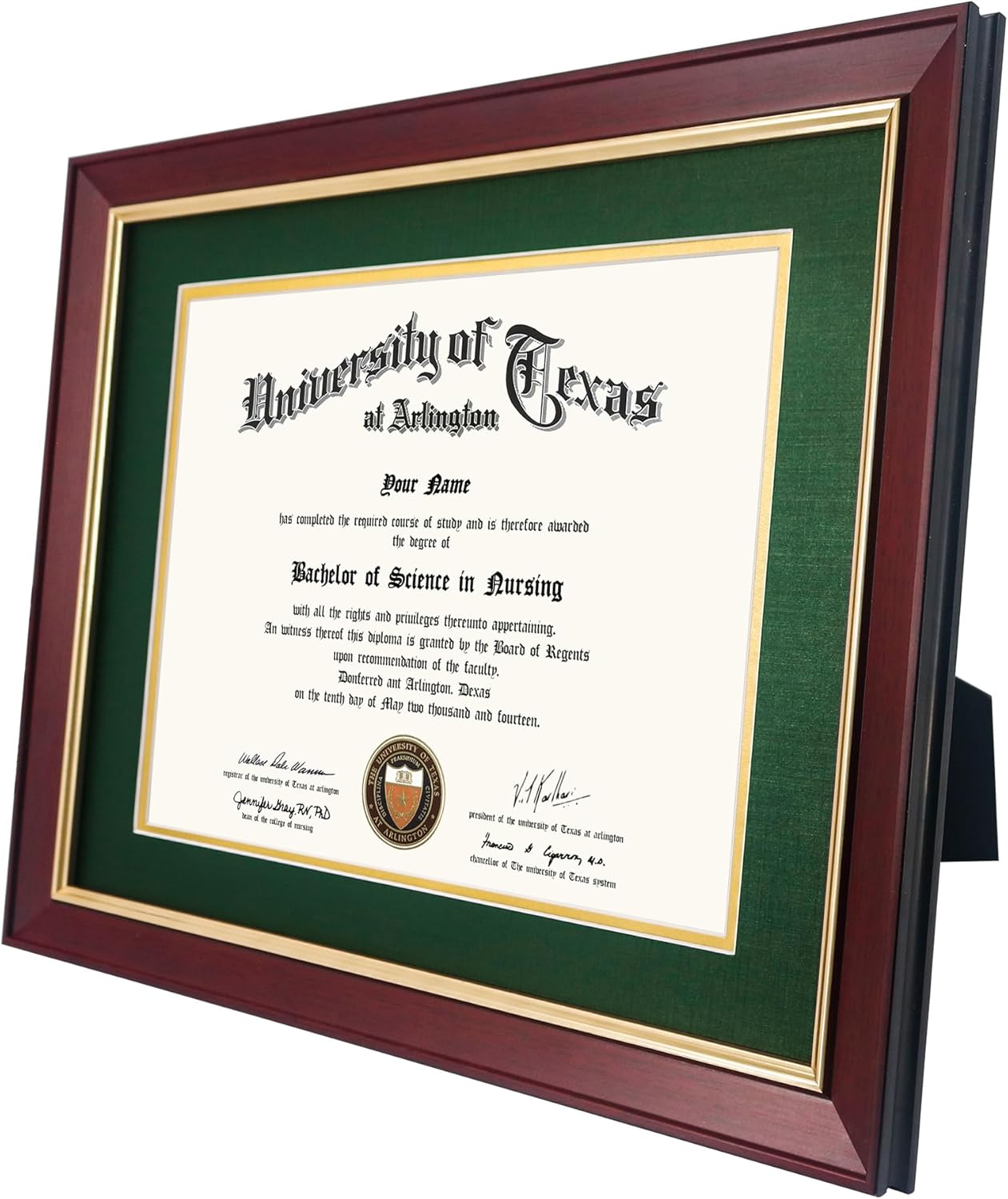 GMFrames 8.5x11 Wood Diploma Frame with Green Mat or Display 11x14 Certificates without Mat,Tempered Glass,Cherry Finish with Gold Trim