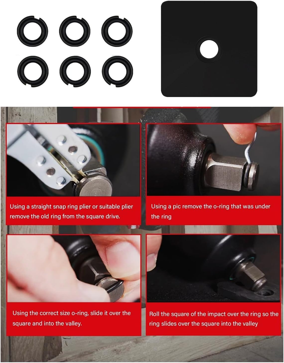 (6 Sets 3/8" Retaining Ring Clip with O-Ring for Electric/Pneumatic Type Impact Wrench, Retainer Ring Anvil Install Tool Included