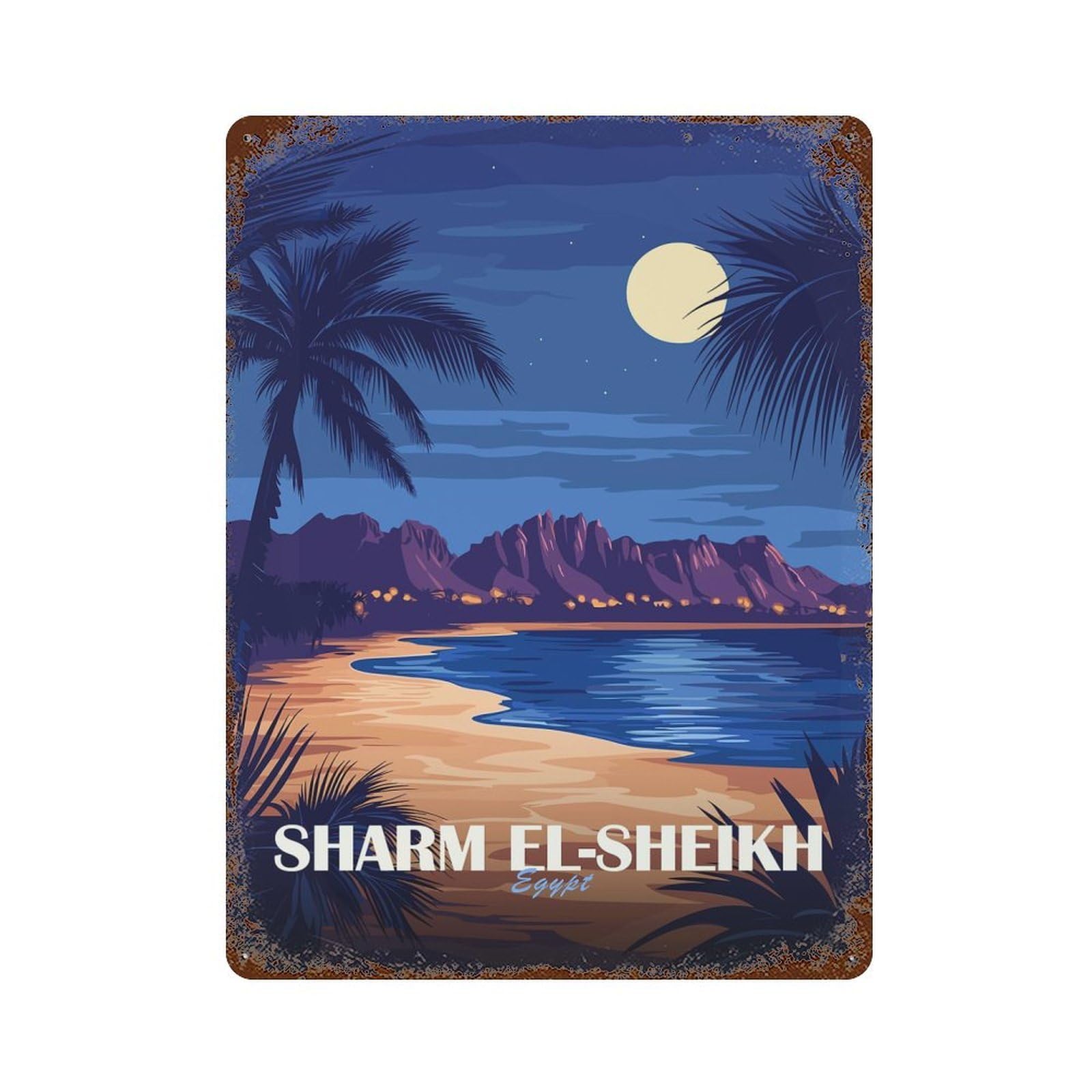 Sharm El-Sheikh Egypt Travel Aged Metal Wall Plaque 15.7"x11.8", Old School Wall Decor for Garage, Bar And Workshop Decor