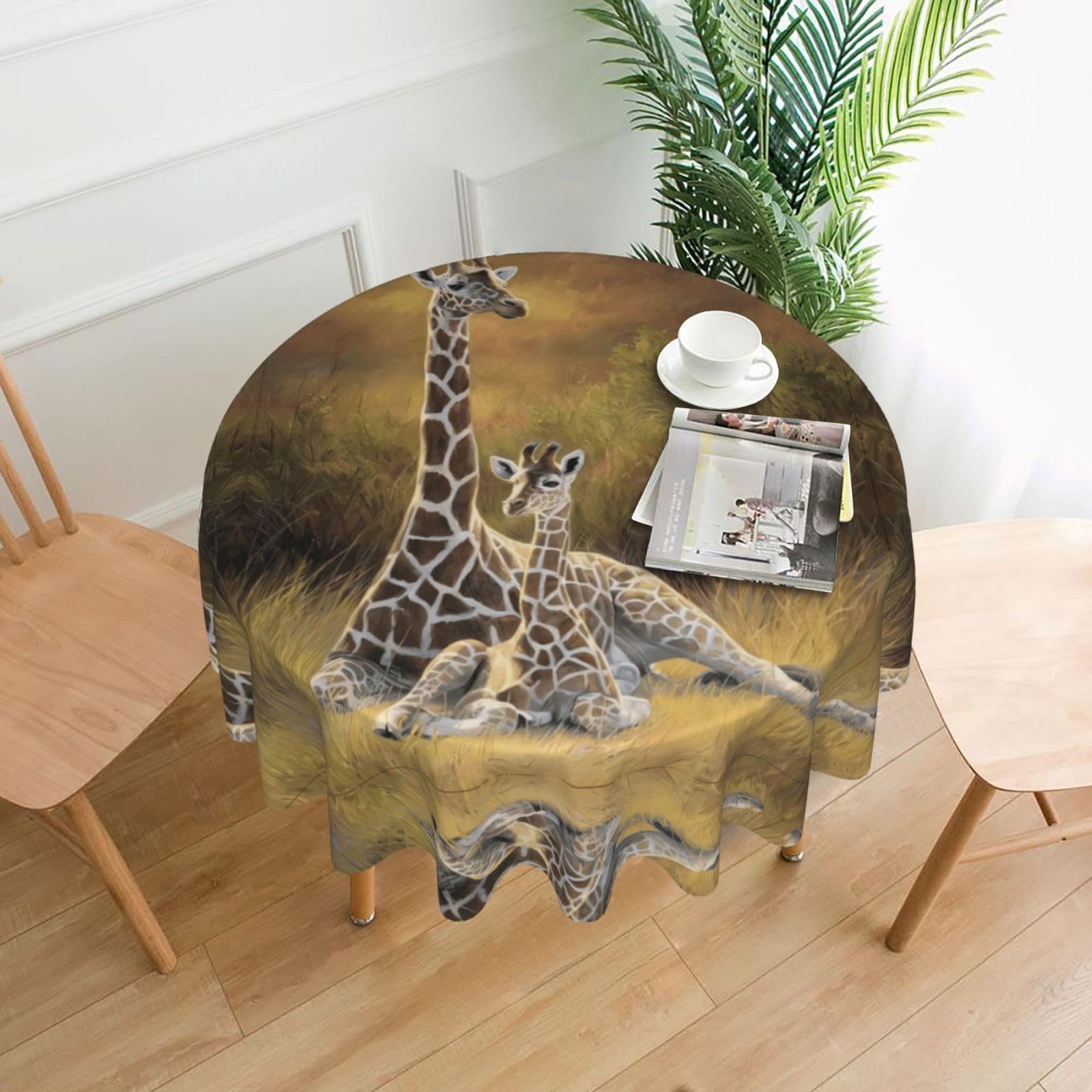 hhxvcv Giraffe Mum And Baby Round Tablecloth – Dining Table Cover