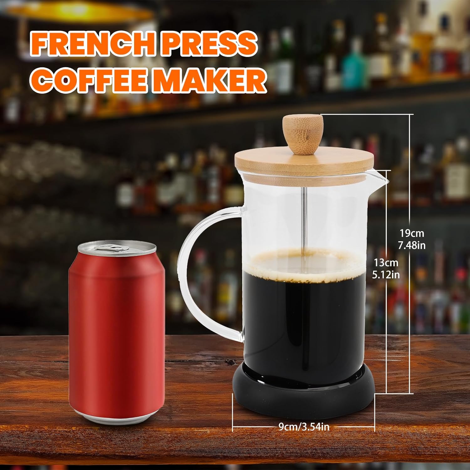 Topyond French Press Glass Coffee Maker, Heat-Resistant Glass, 20oz Bamboo Lid Coffee Press, Tea Press for Loose Tea with Brewer Filtering Function, for Home and Office (600ml