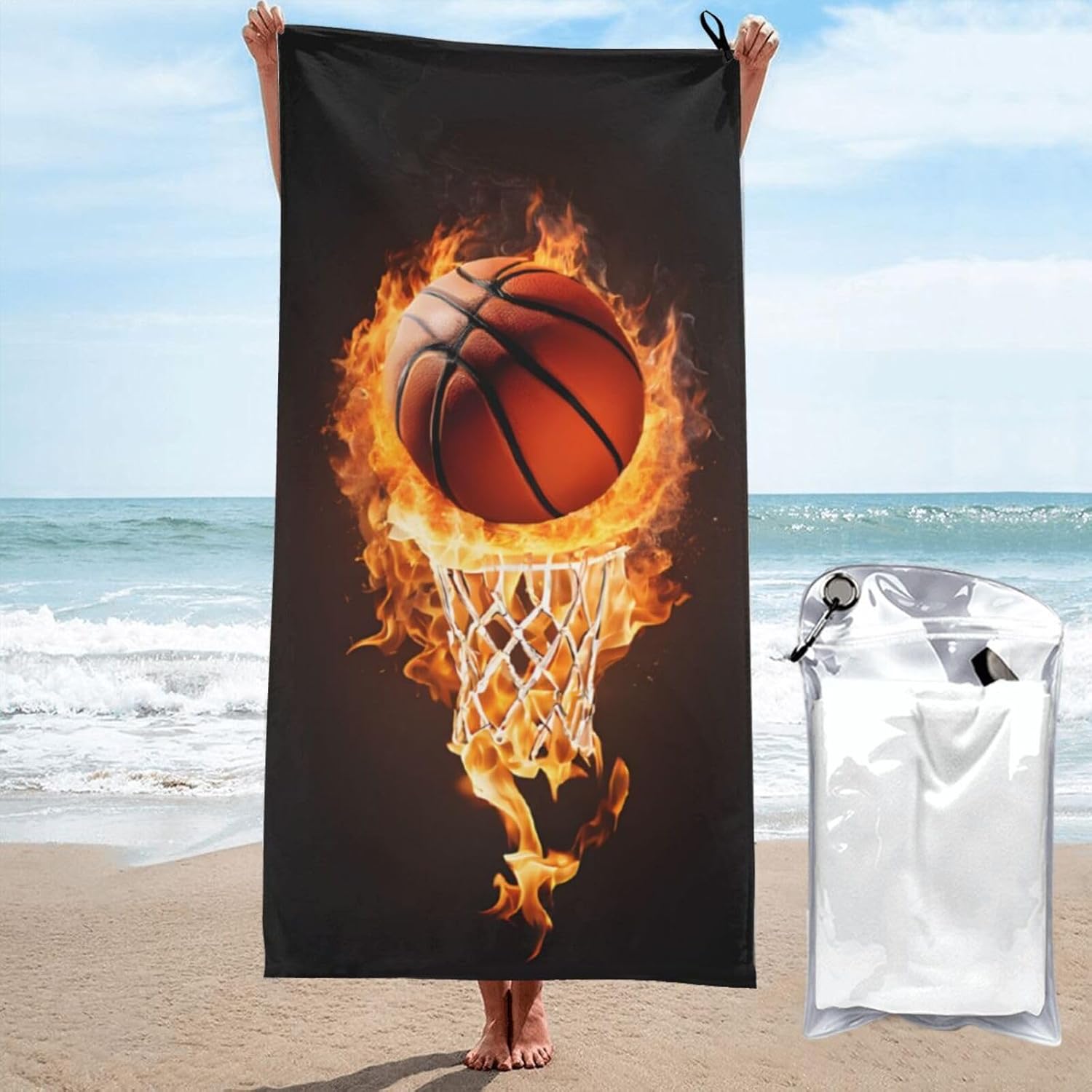 Beach Towel Basketball Soft Quick Dry Super Absorbent Microfiber Beach Towels, Lightweight Large Bath Towel for Travel, Swimming, Camping, Yoga
