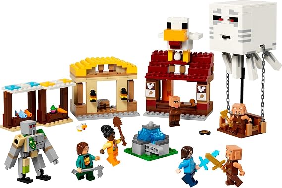 LEGO Minecraft Ghost Balloon Village Attack Creative Toy Making Set for Kids Ages 21273-10 and Over Featuring Steve, Dawn, Piglin and Iron Golem Minifigures with Adjustable Posture (555 Pieces)