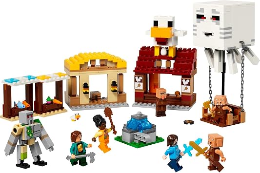 LEGO Minecraft Ghost Balloon Village Attack Creative Toy Making Set for Kids Ages 21273-10 and Over Featuring Steve, Dawn, Piglin and Iron Golem Minifigures with Adjustable Posture (555 Pieces)