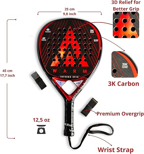 Miniatura 2 de Warm Inferno Spin Teardrop - Raqueta de pádel con cara de fibra de carbono 3K, núcleo de EVA para control y potencia equilibrados, textura de giro