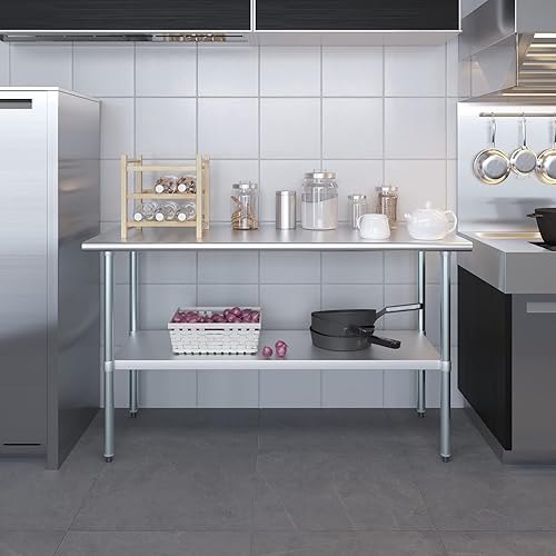 Miniatura 7 de AmGood Mesa de trabajo de acero inoxidable con estante inferior | Preparación de alimentos para isla de cocina | Banco de lavandería de garaje |