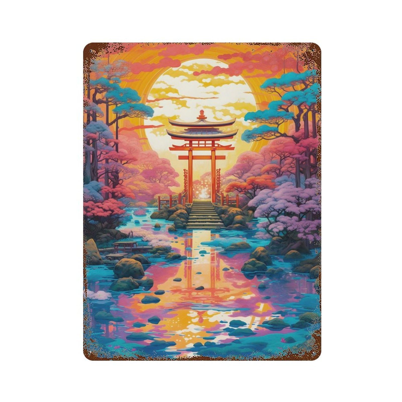 Colorful Sunset Aged Metal Wall Plaque 15.7"x11.8", Farmhouse Wall Decor for Office, Studio And Wall Decor