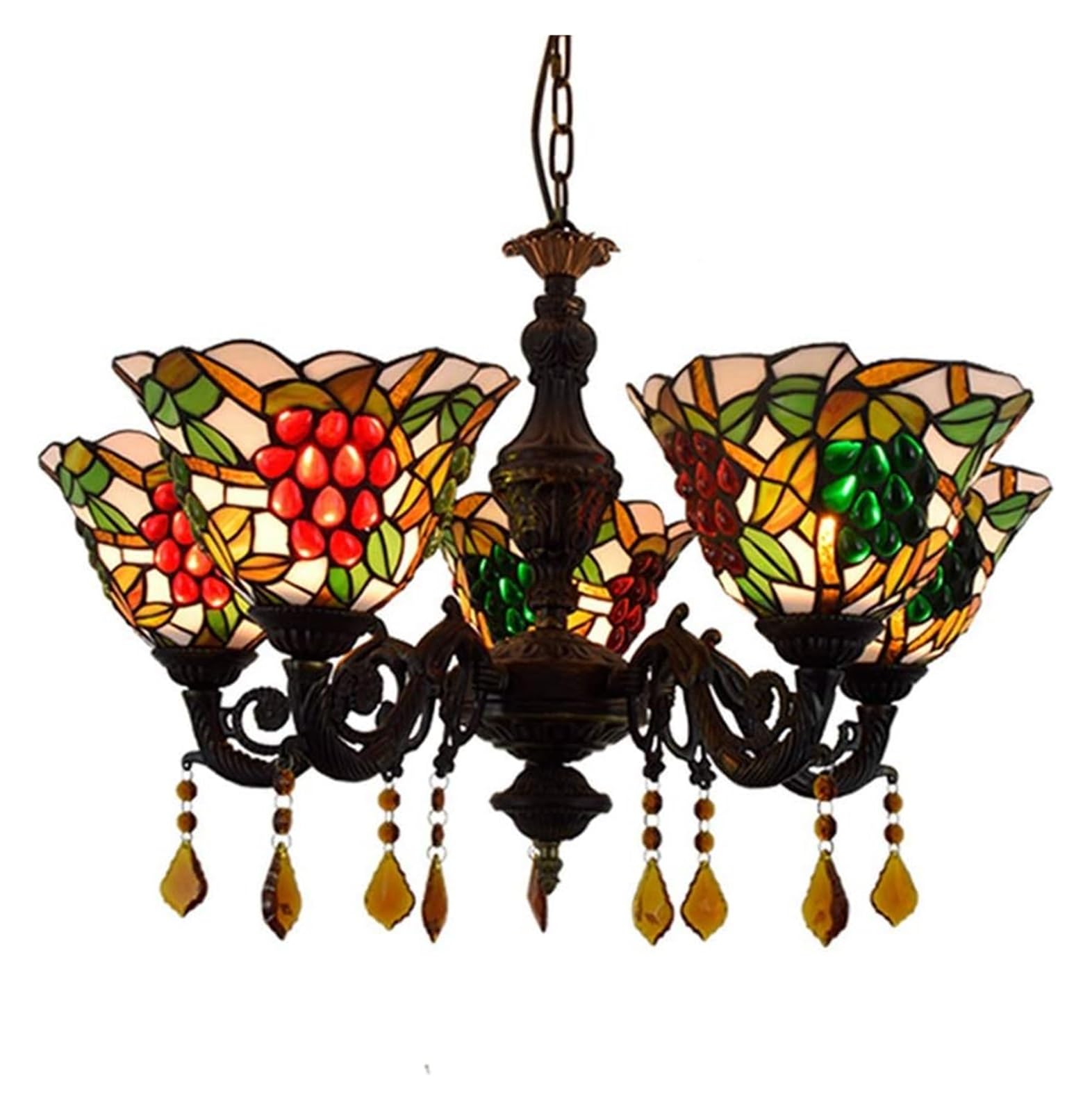 METTEOR Ceiling Lamp Ceiling Pendant Light Fixture 24" Tiffany 5 Chandeliers Rural Grape Flower Glass Chandelier Restaurant Pendant Lamp Cafe Bar Li
